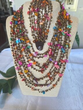 MultiColor Seashell Beads Multistrand  Necklace Handmade ECUADOR